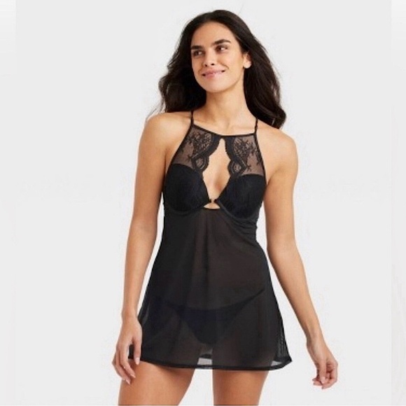 Auden Other - Auden High Neck Lacy 2 Piece Babydoll Lingerie Set Black Size XL